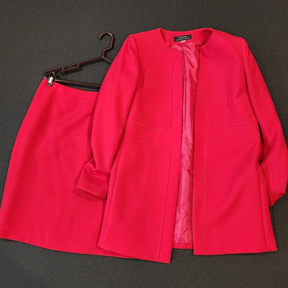 Tahari contemporary red suit